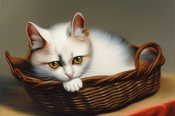 Cat in Basket, Baroque Style