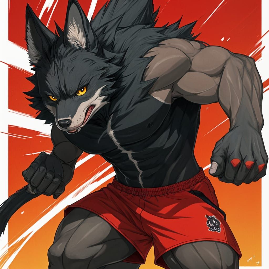 Dragon Furry Gym Workout with Wolf Coach in Anime Style