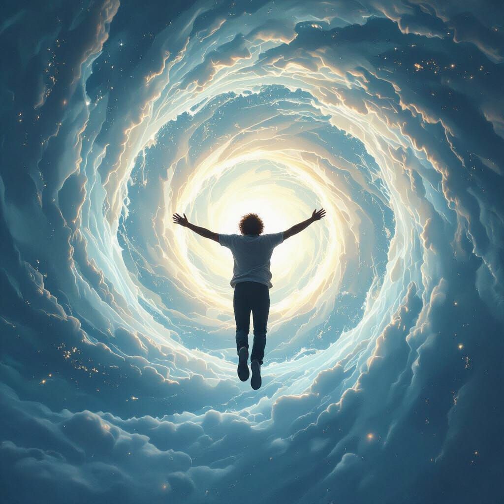 Man Falling From Heavenly Tunnel to Earth Matte Painting