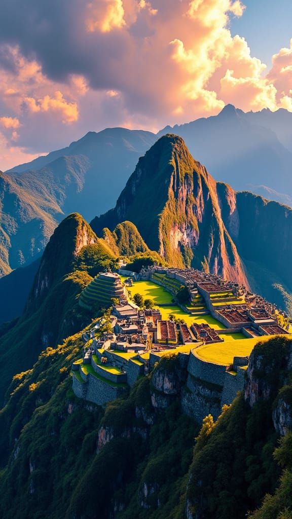 Majestic Machu Picchu: Neo-Impressionist Aerial View