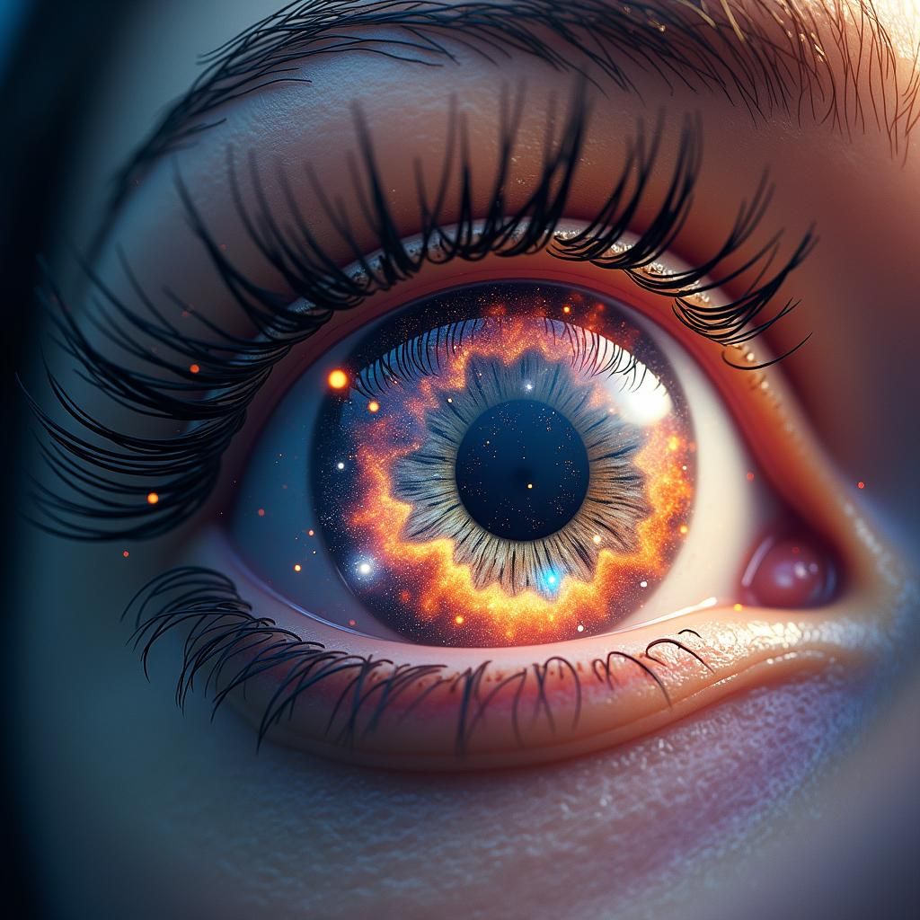 Cosmic Universe in a Human Eye: Cinematic Still