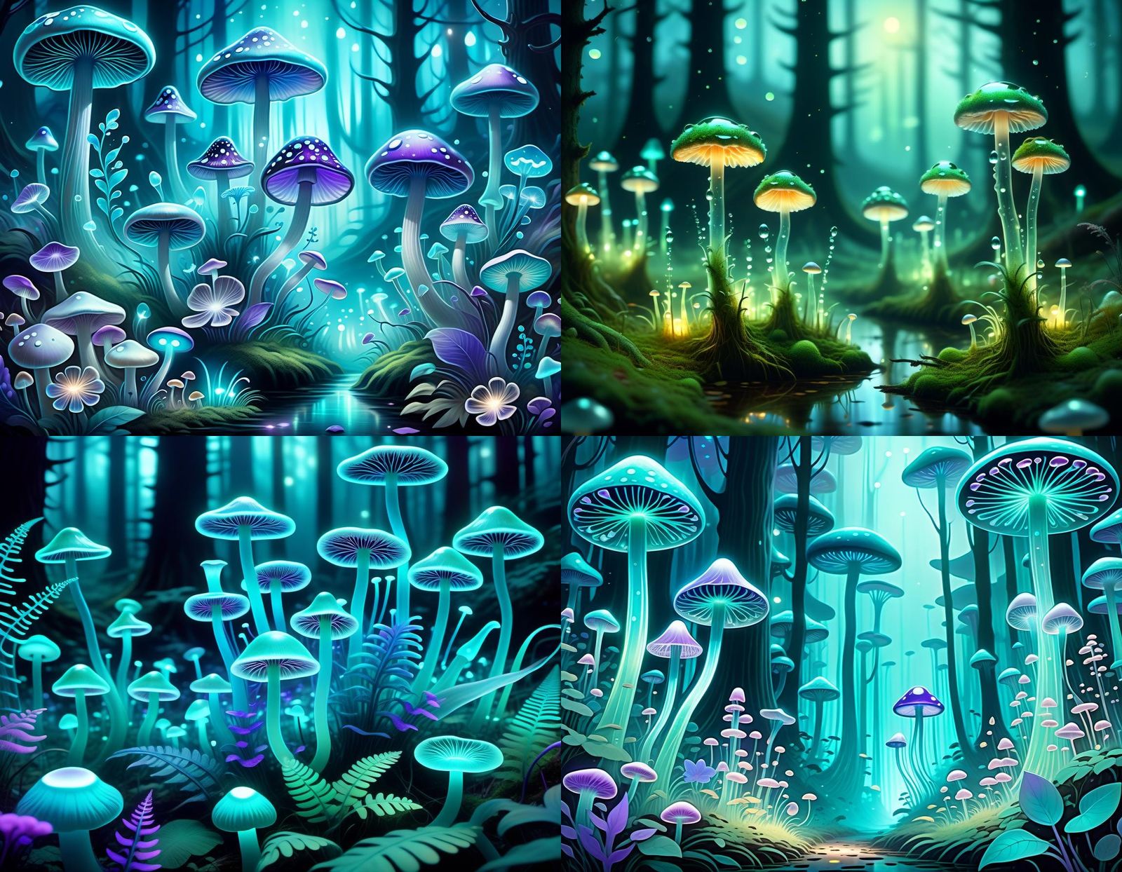 Bioluminescent Ghost Pipe Flowers in Enchanting Forest