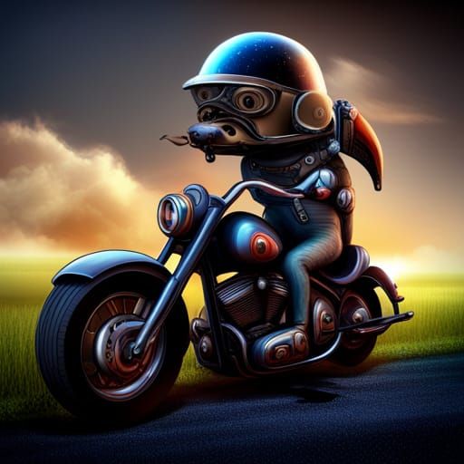 Cartoon Dog Rides Motorbike in Digital Painting Style