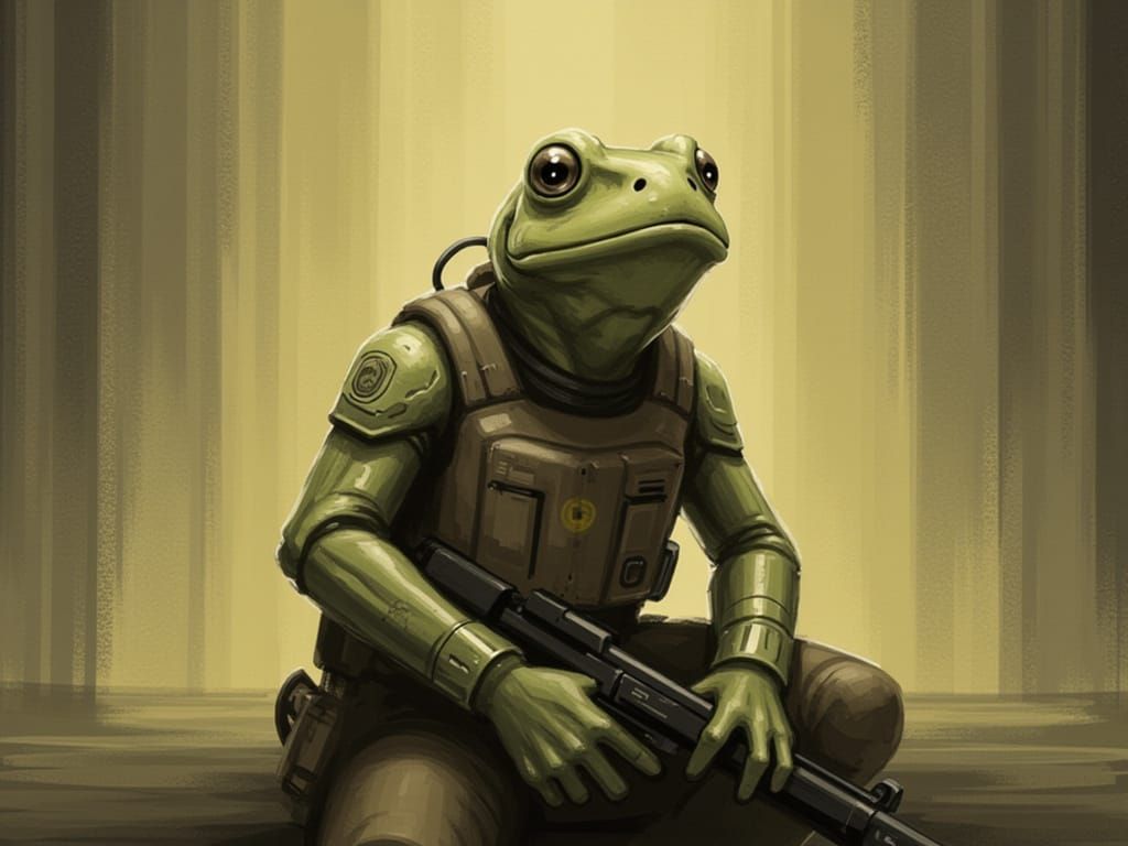 Adventurous Pepe the Frog in Sepia Ink-Punk Style