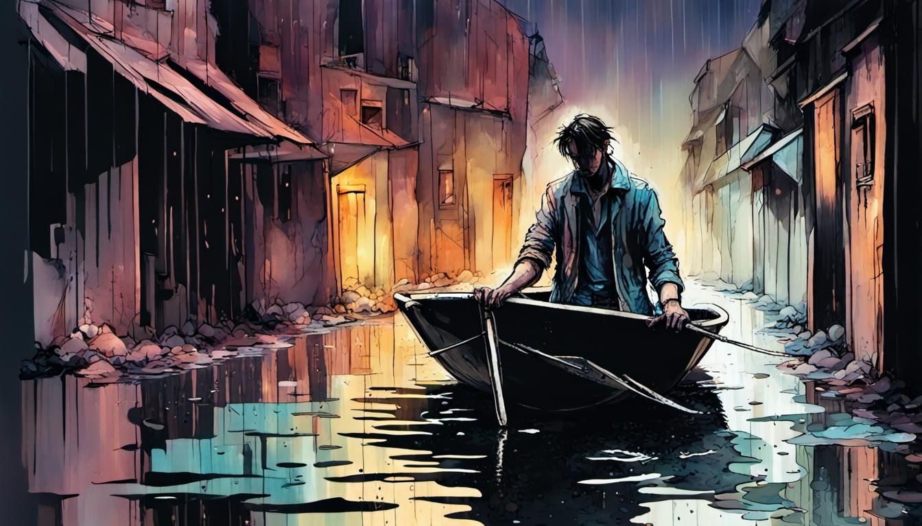 Noir Comic Expressionism: Alley and Moonlit Waters