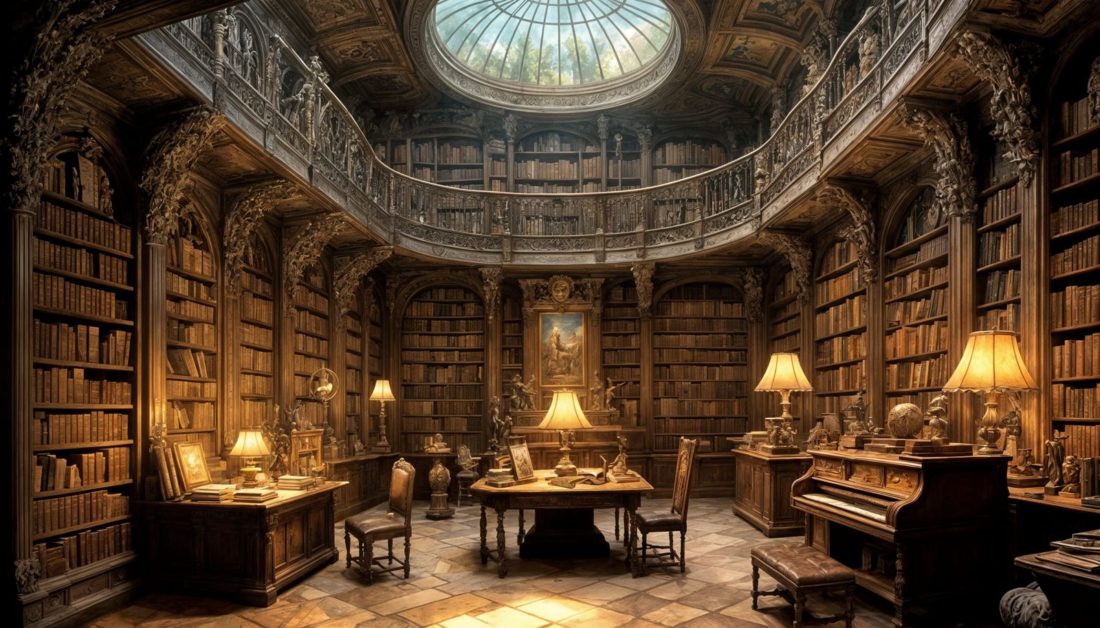 Enchanted Castle Library in Oil Painting Style