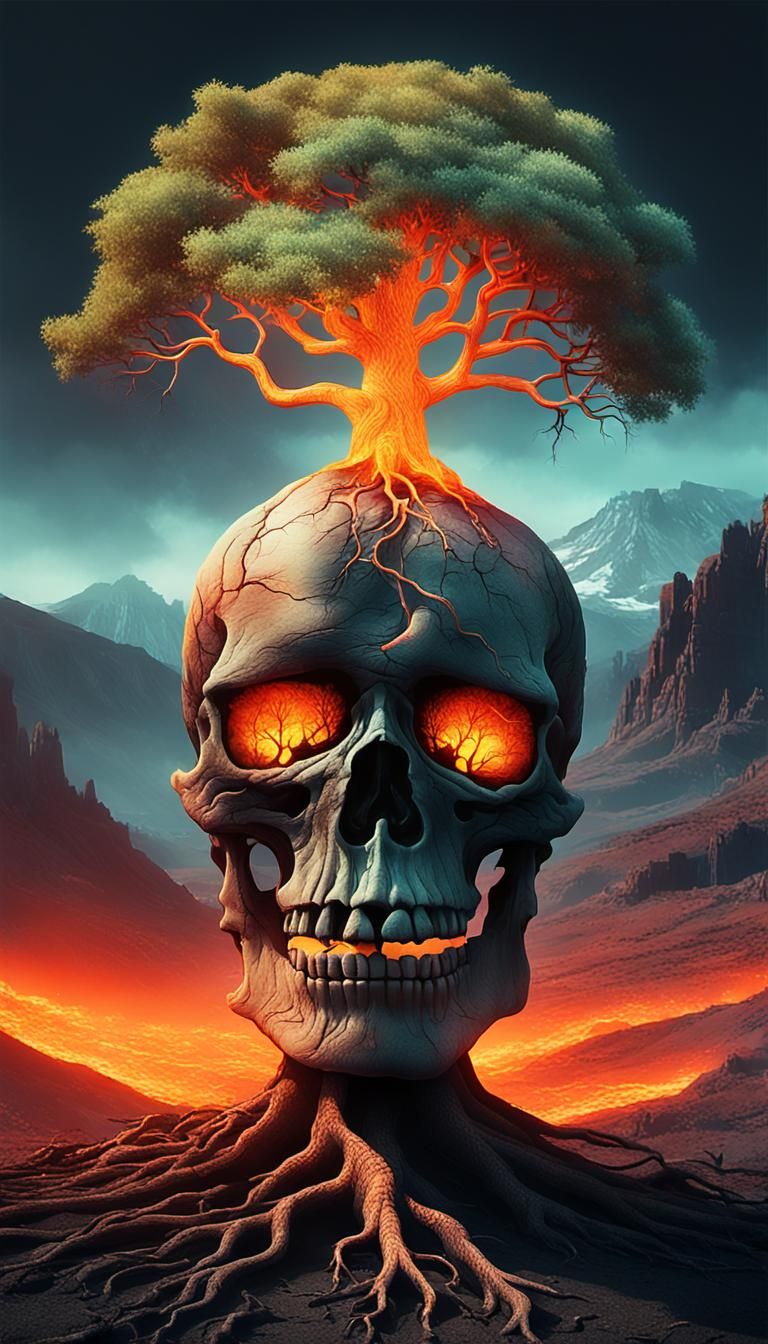 Tree rooted in skull head double stupid