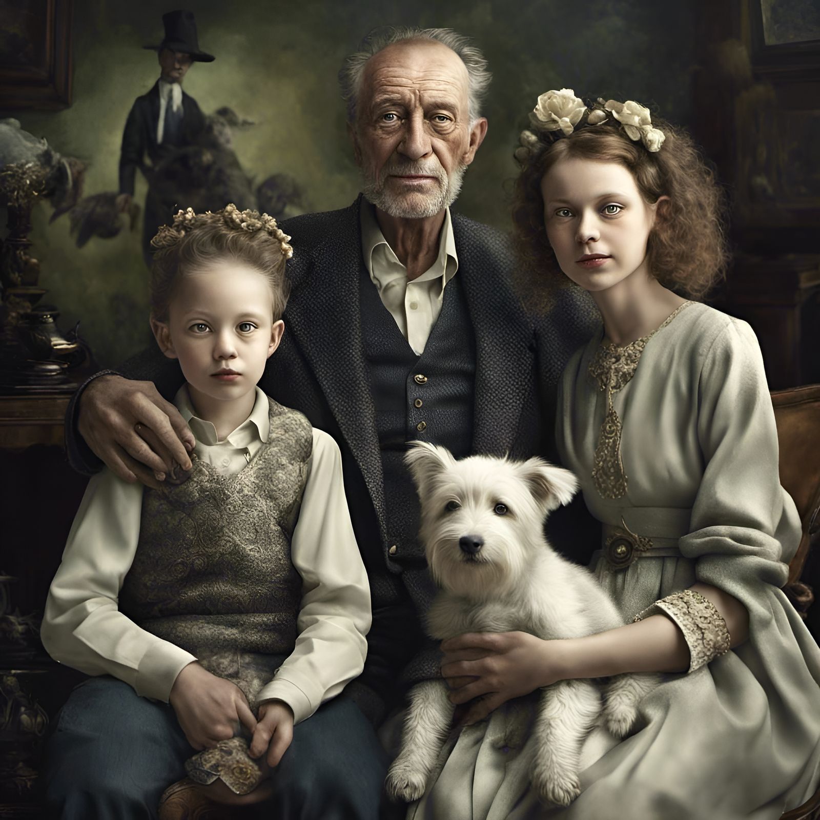 Wealthy Family Portrait with Aliens and Pets