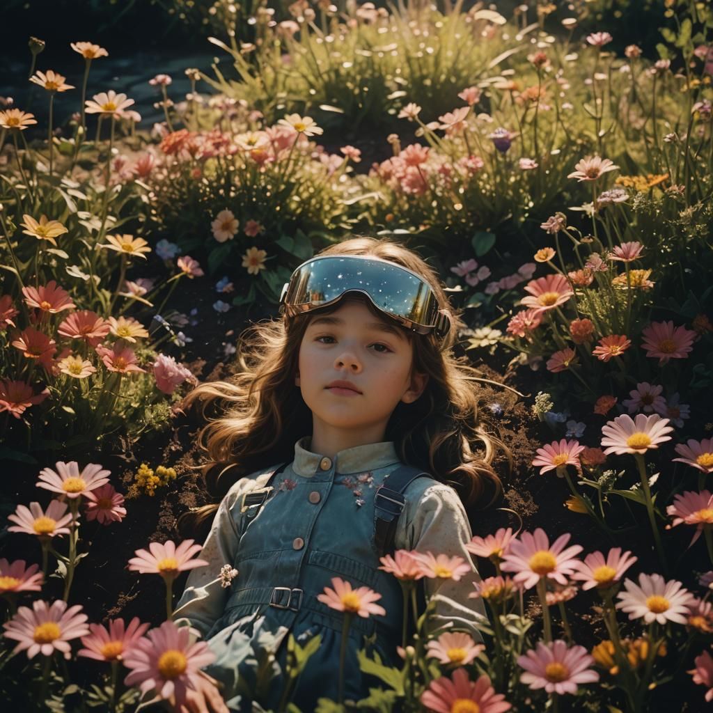 Child in Flower Garden Reflects Universe