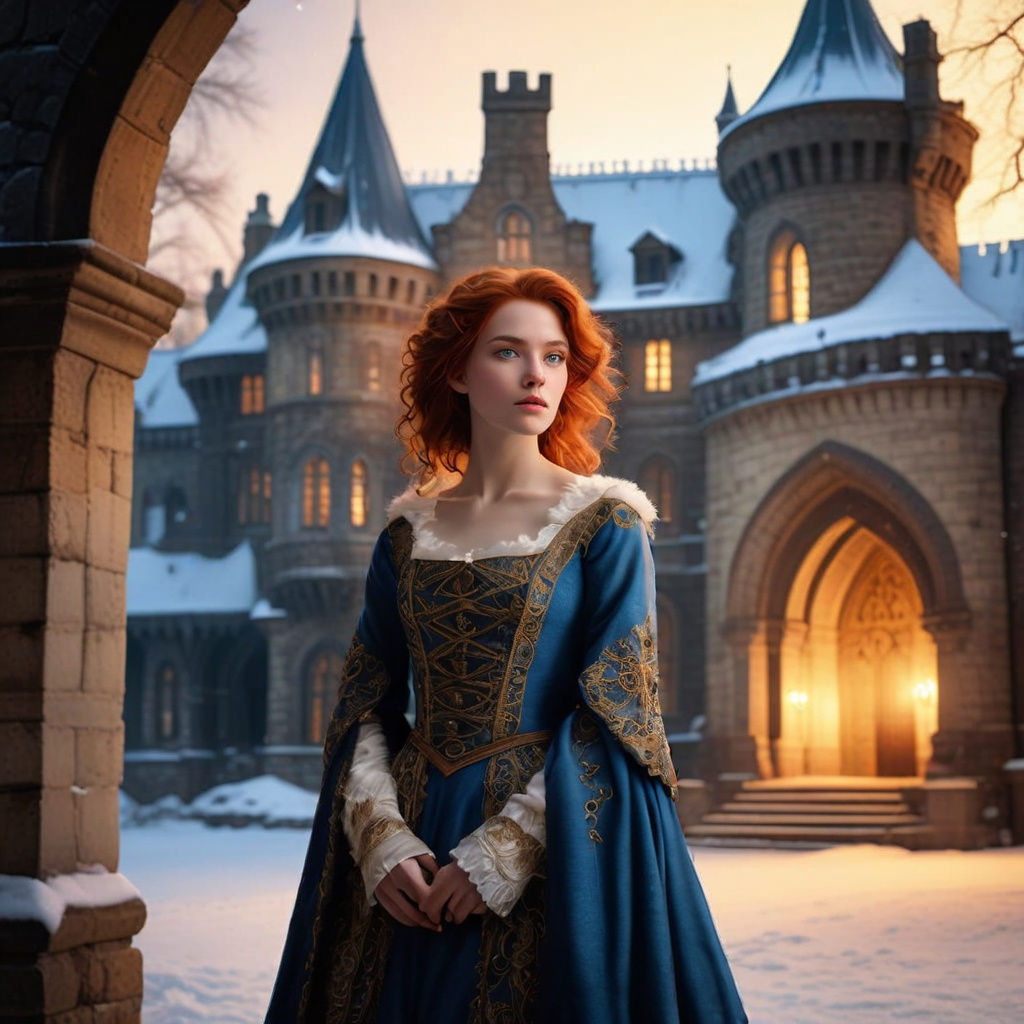 Auburn-Haired Girl in Medieval Dress, Fantasy Art