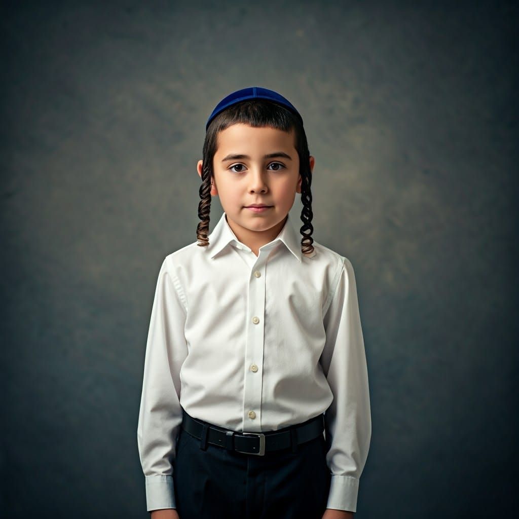 Young Haredi Boy with Yarmulke in Earthy Tones