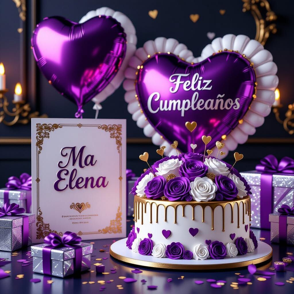 Luxurious Birthday Scene with Balloons and Cake