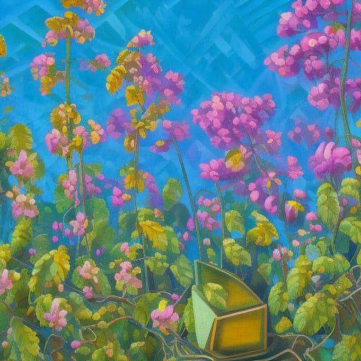 Soldiers Embrace Art Amidst Ruins in Vibrant Neo-Cubist Mast...