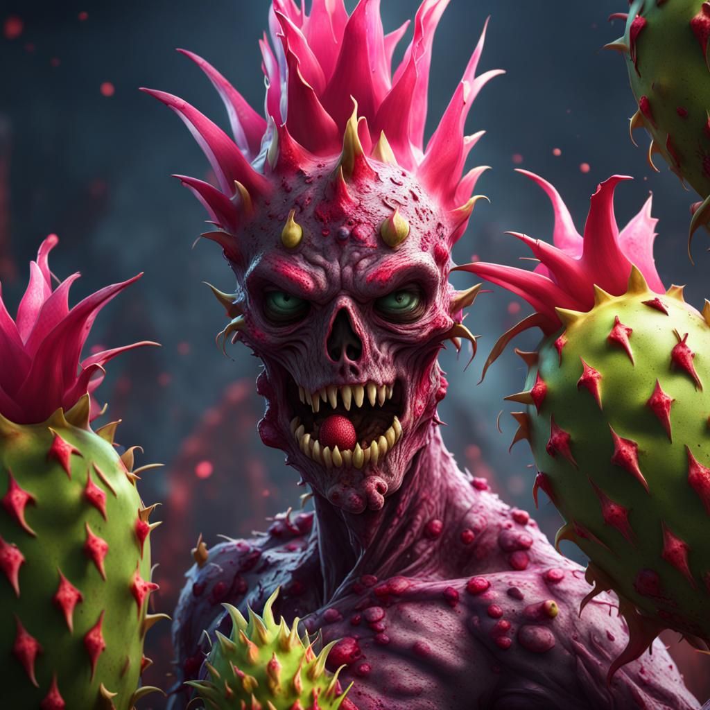 Zombie Dragonfruit Character in Detailed Matte Painting