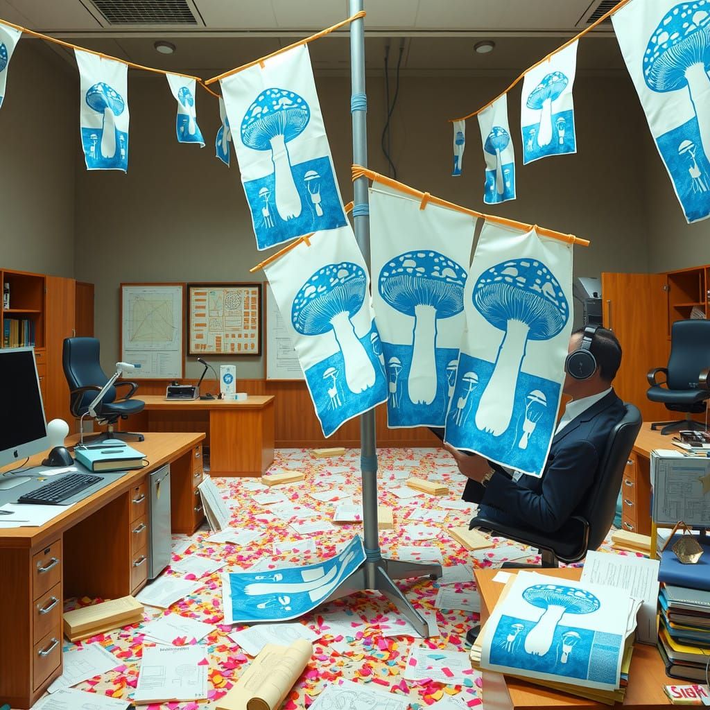 Whimsical Bureaucracy in Vibrant Pop-Art Colors