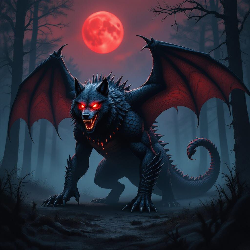 Monstrous Chimera in Dark Fantasy Forest