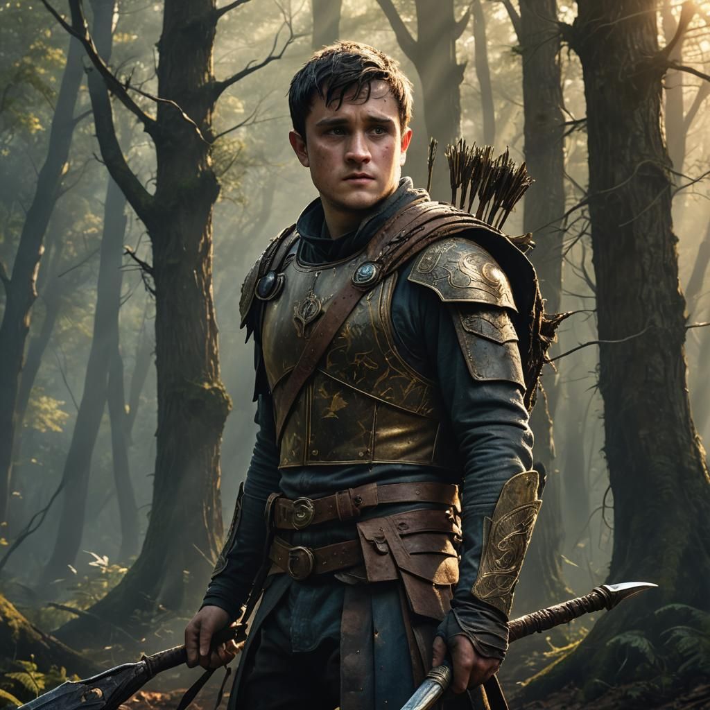 Rugged Adventurer in Mystical Forest: Cinematic Portrait