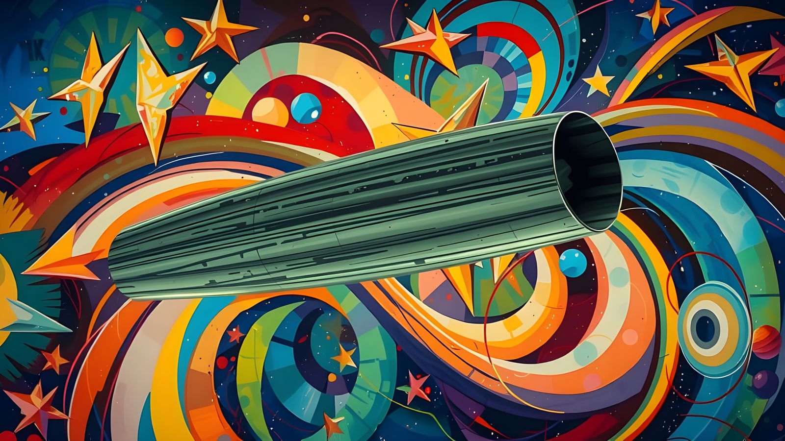 Vibrant Metallic Cylinders Reflecting Cosmic Vortex