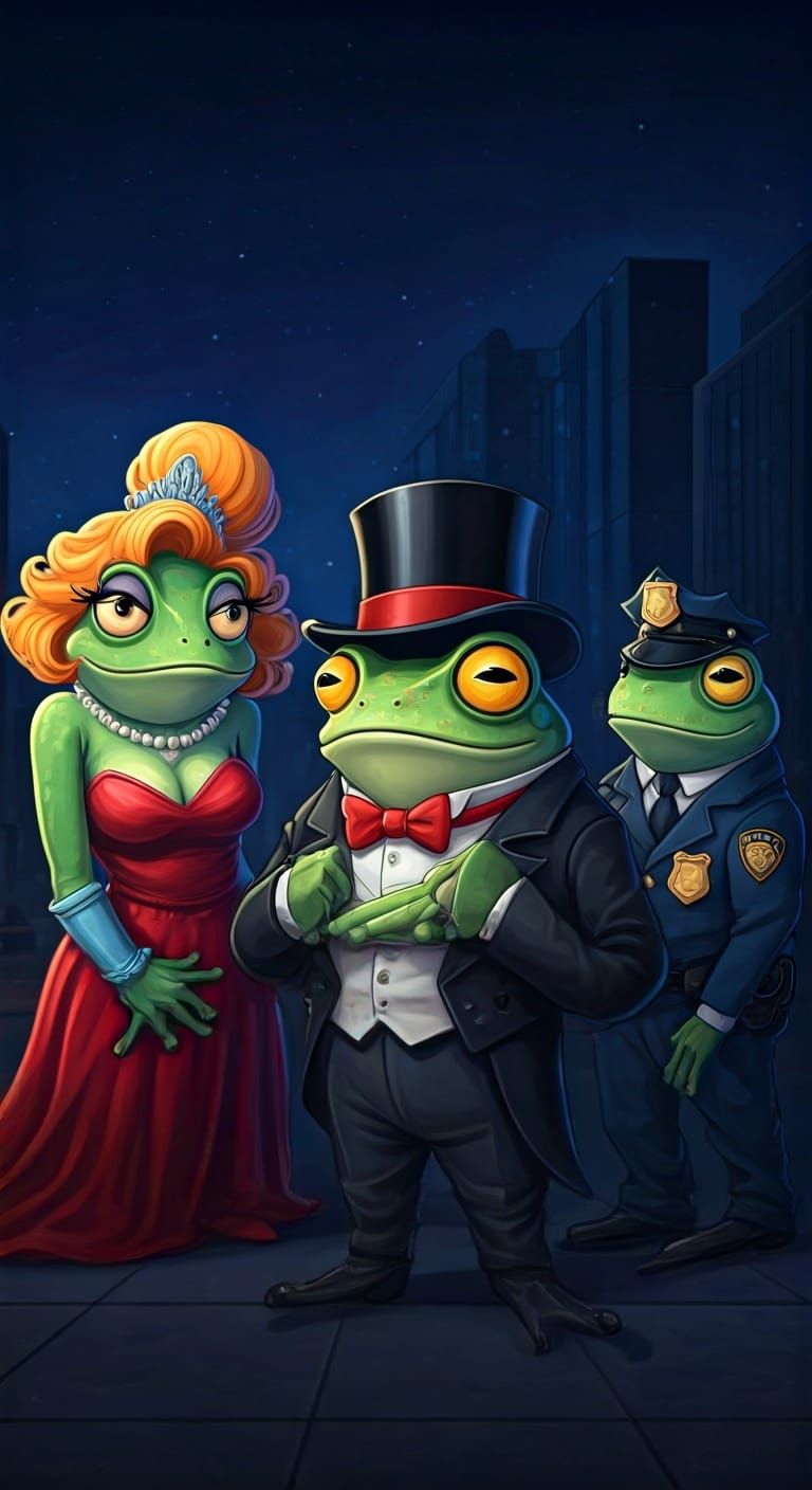 Surprised Frog Arrested in Town: Cartoon Style