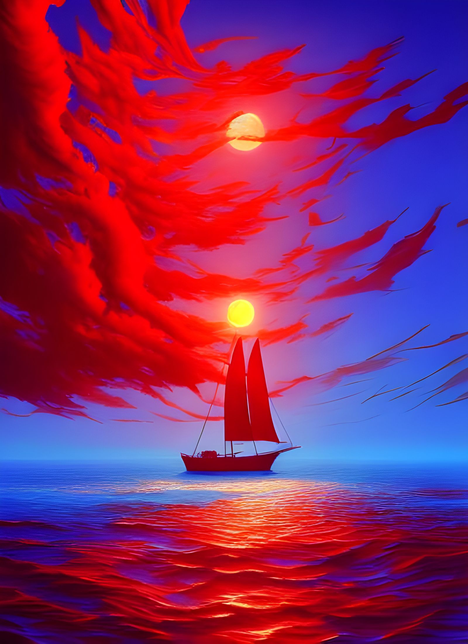 Red Sea Surrealism in Studio Ghibli Style