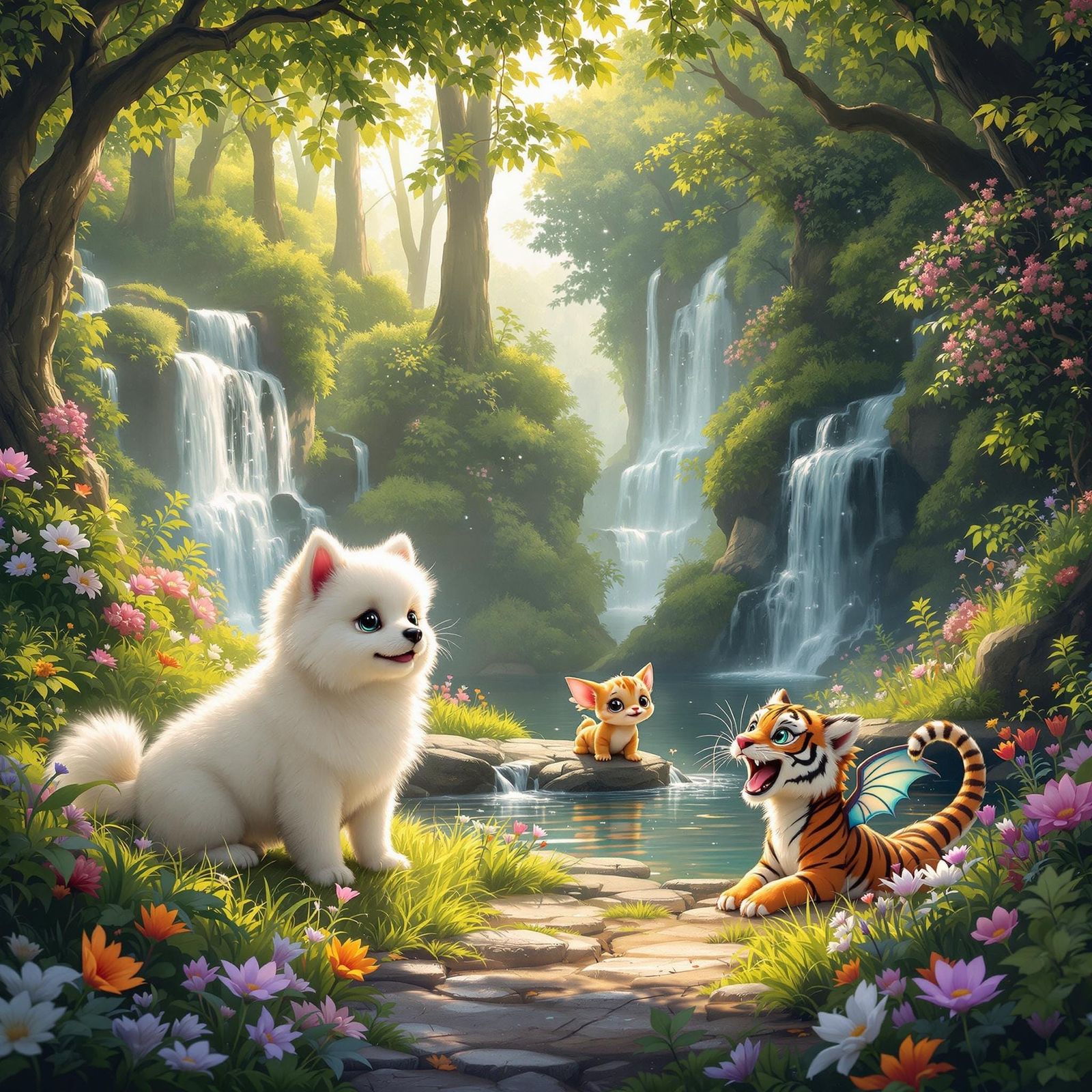 Playful Friends Unite in Whimsical Forest Glade