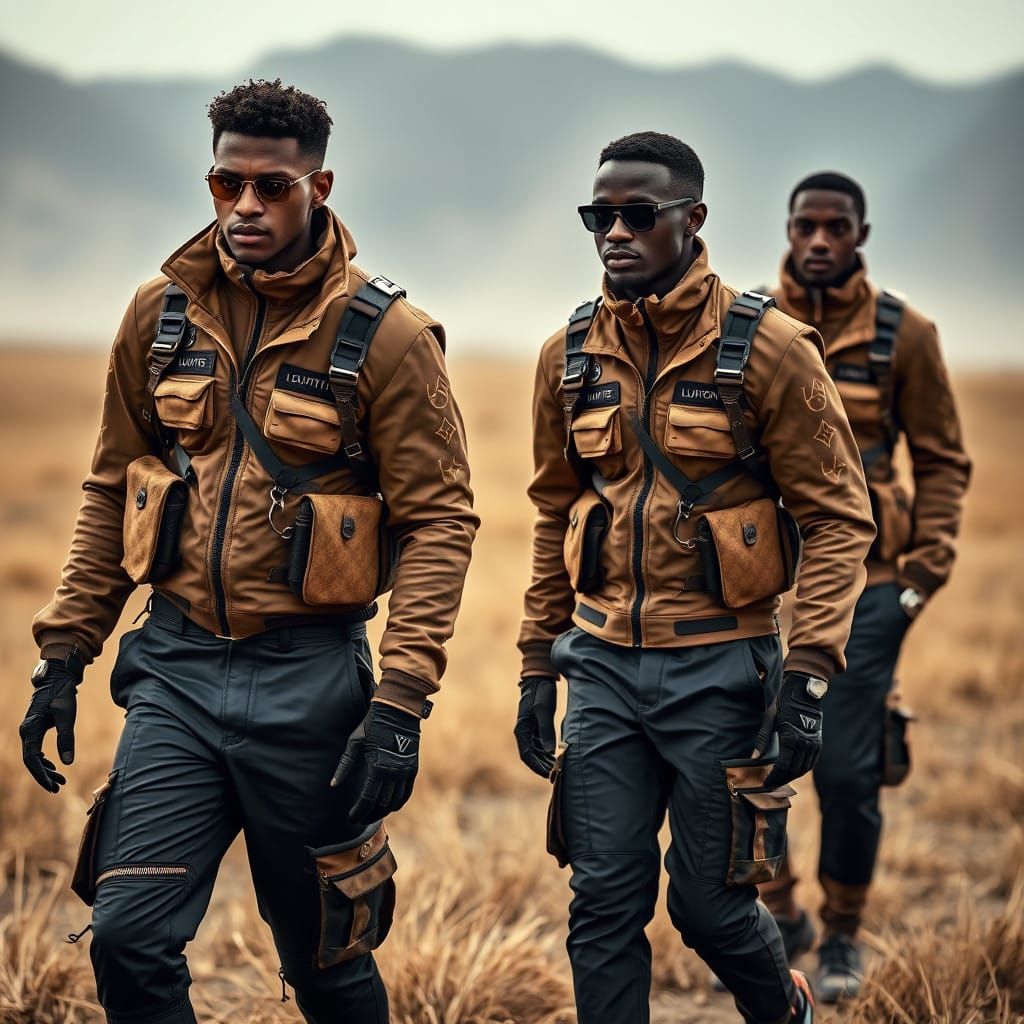 Stunning Black Fashion Models in Louis Vuitton Techwear, Mis...