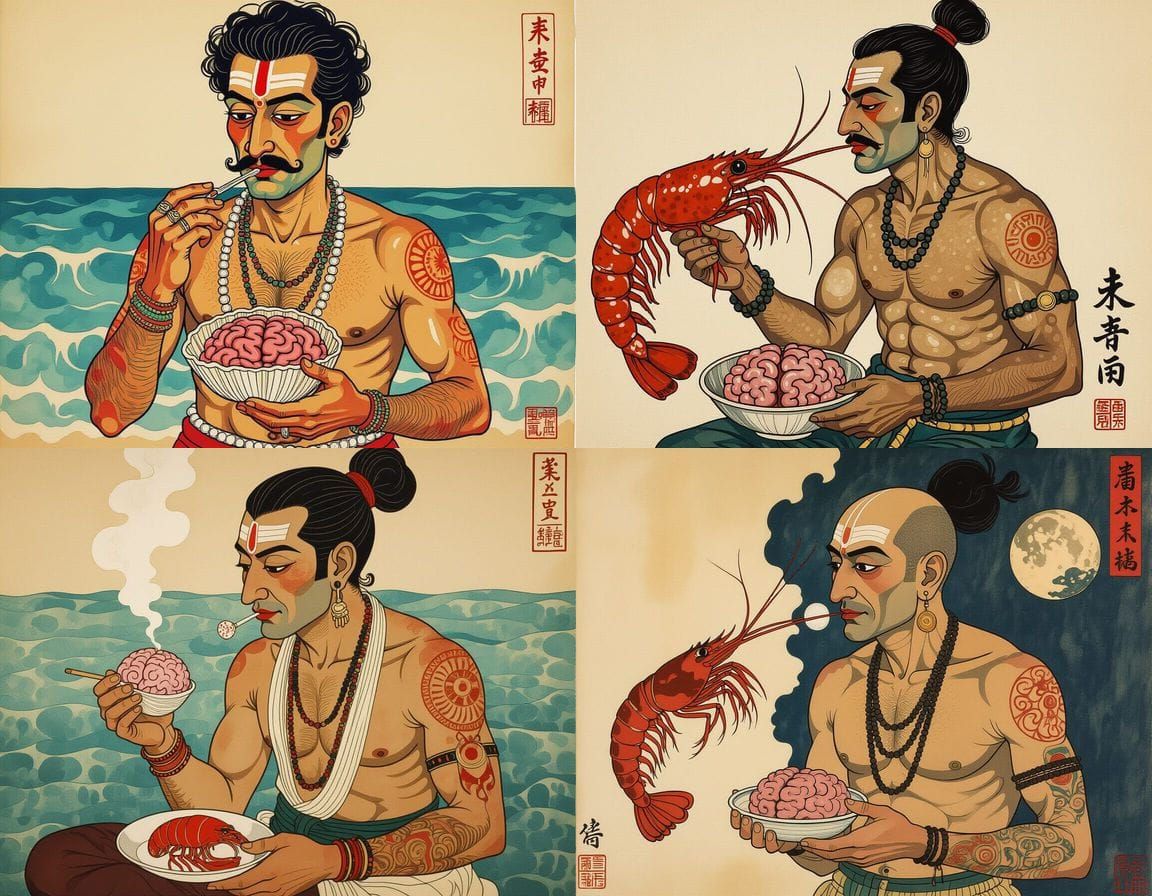 Surreal Indian Feast in Ukiyo-e Style