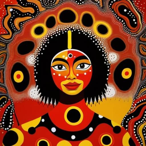 Abstract Aboriginal Dot Art Faces in Red Oil Paint