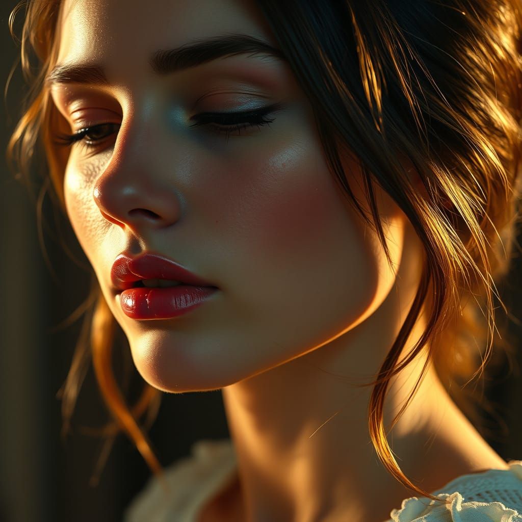 Stunning Woman with Longing Gaze in Art Nouveau Style