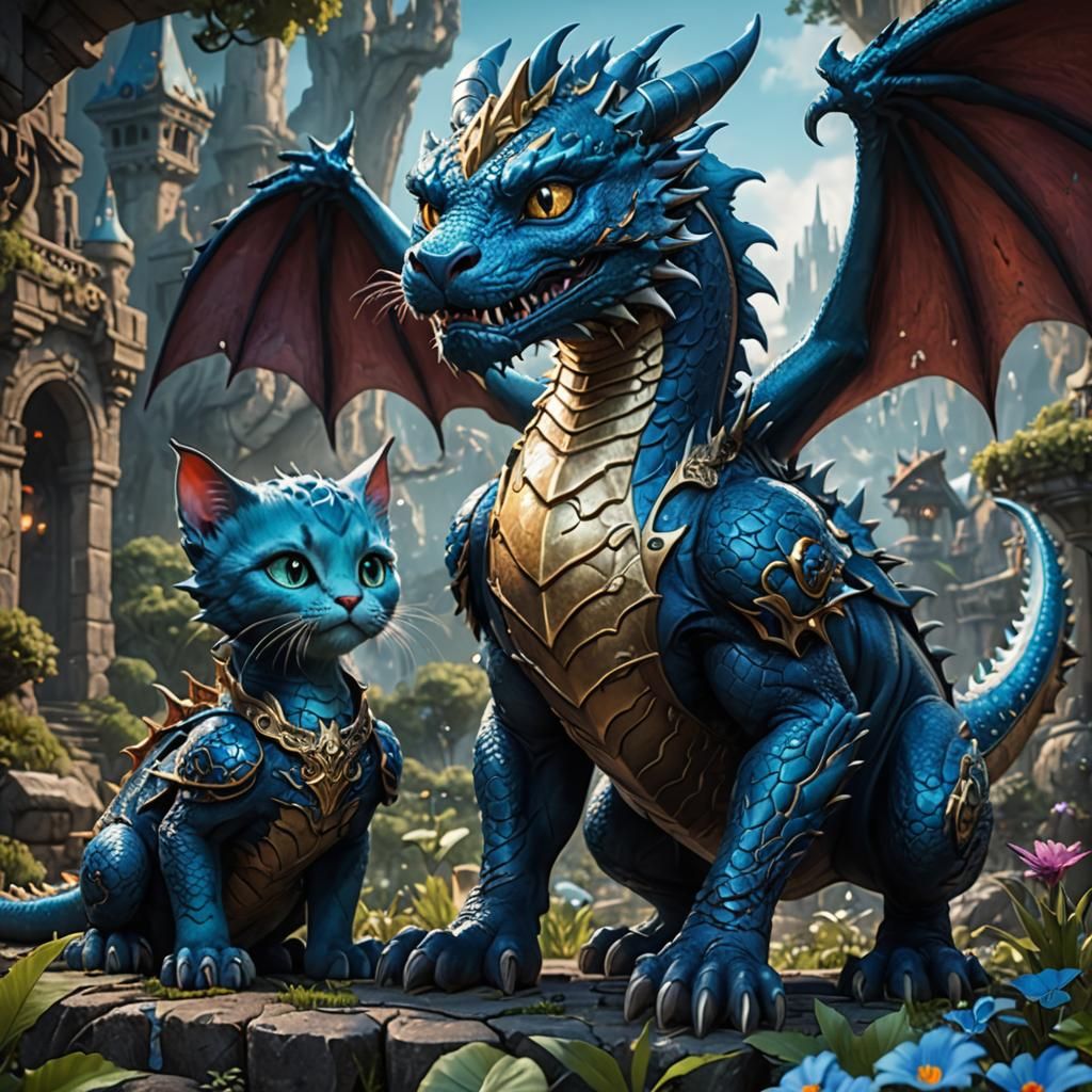 Kitty Dragon with Blue Mama: Fantasy Art