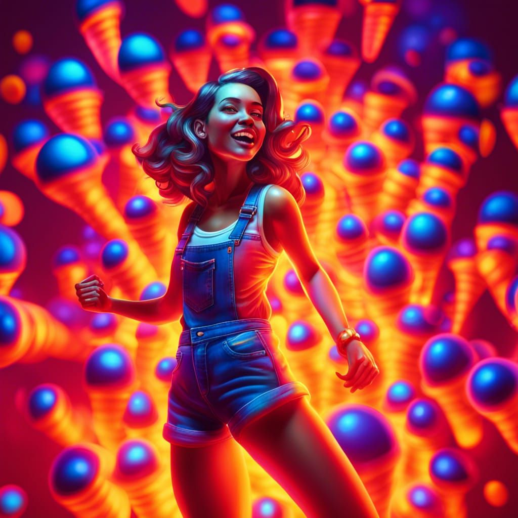 Hyperrealistic Girl Dancing with Lava Lamps
