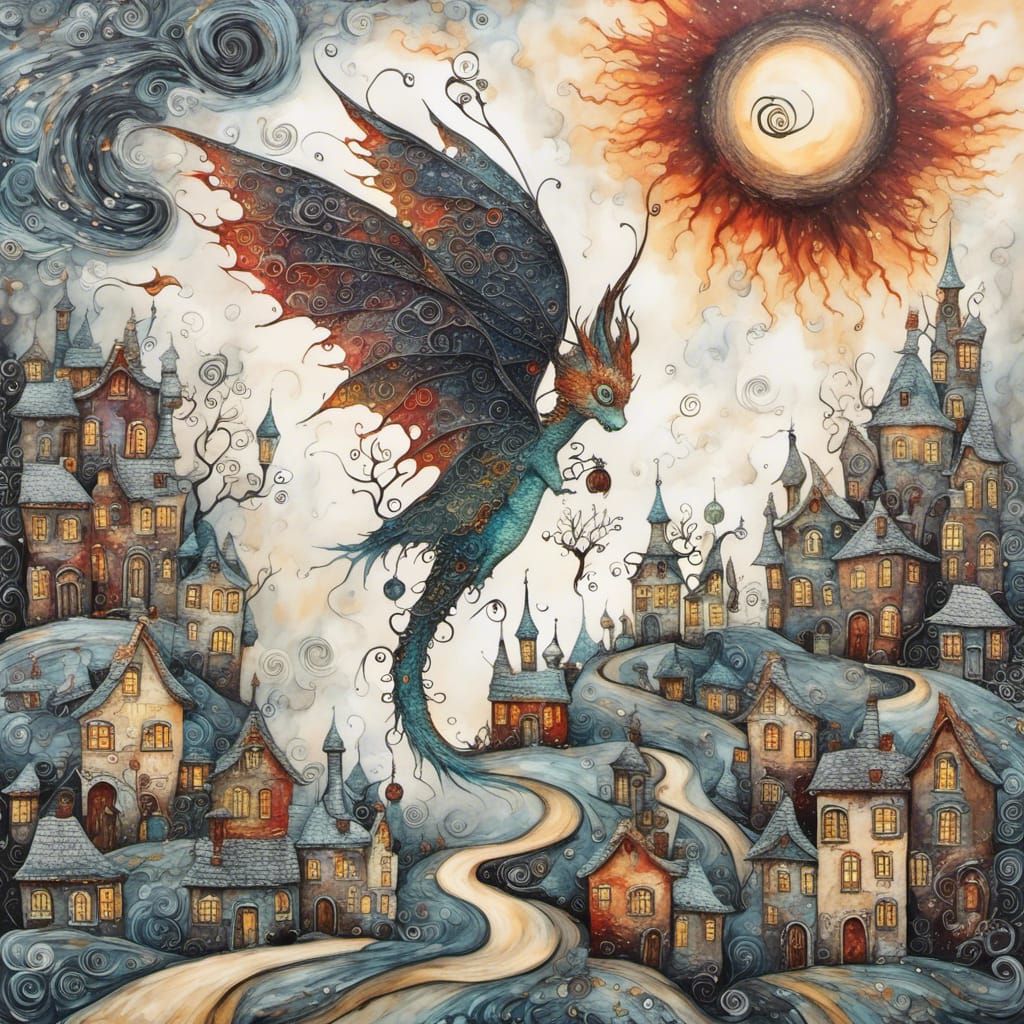 <lora:Ink Dragons2:1.0> Van Gogh's art painted by Tim Burton...