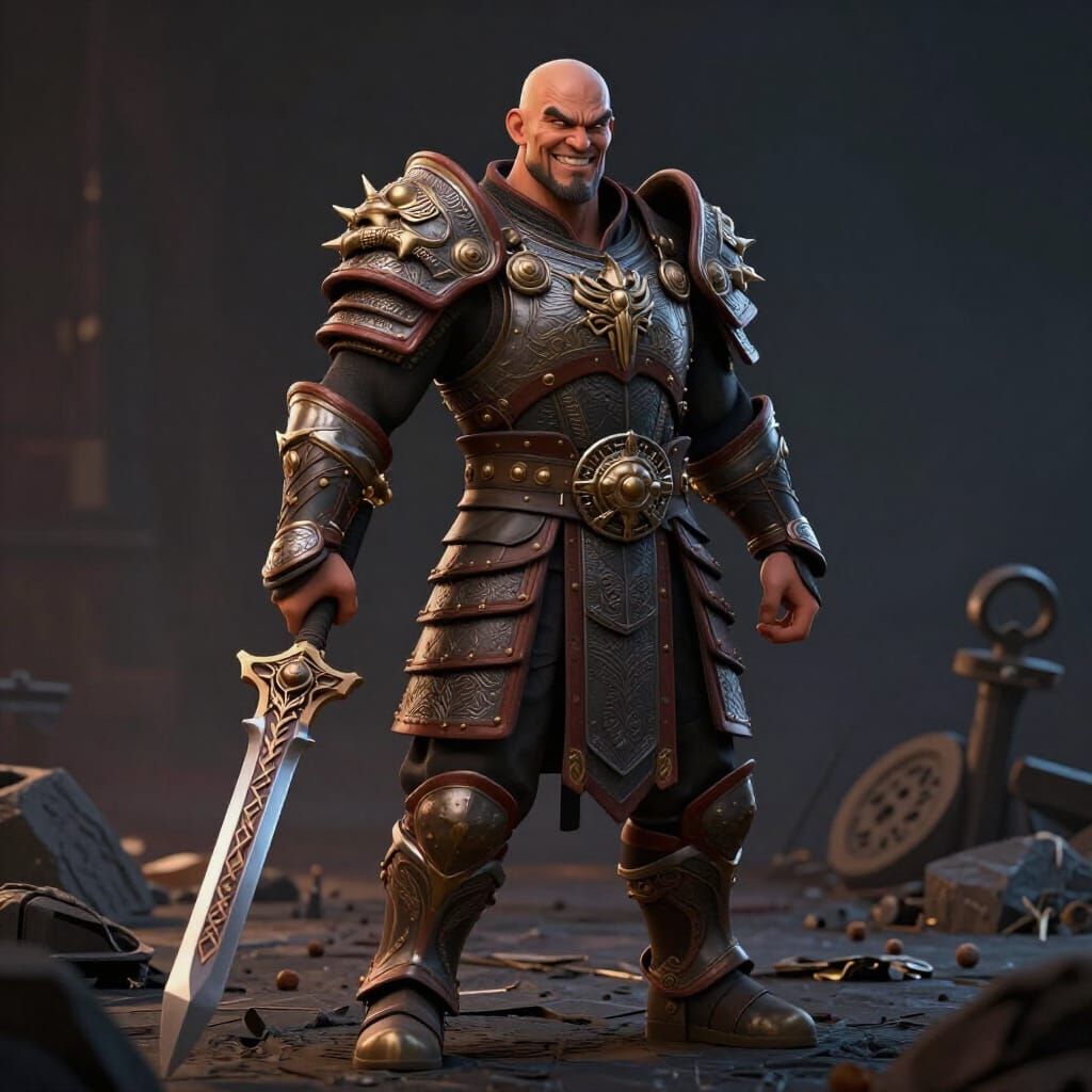 Brutal Warrior With Intricate Armor and Weapon