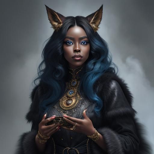 Retro Afrocentric Woman on Throne in Oil Paint Style