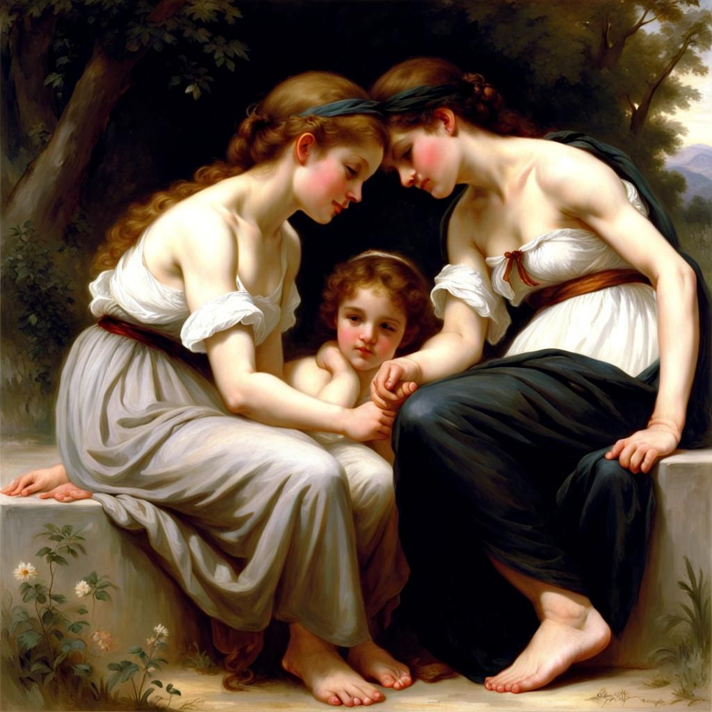 Three Girls in Loving Embrace, Classical Style