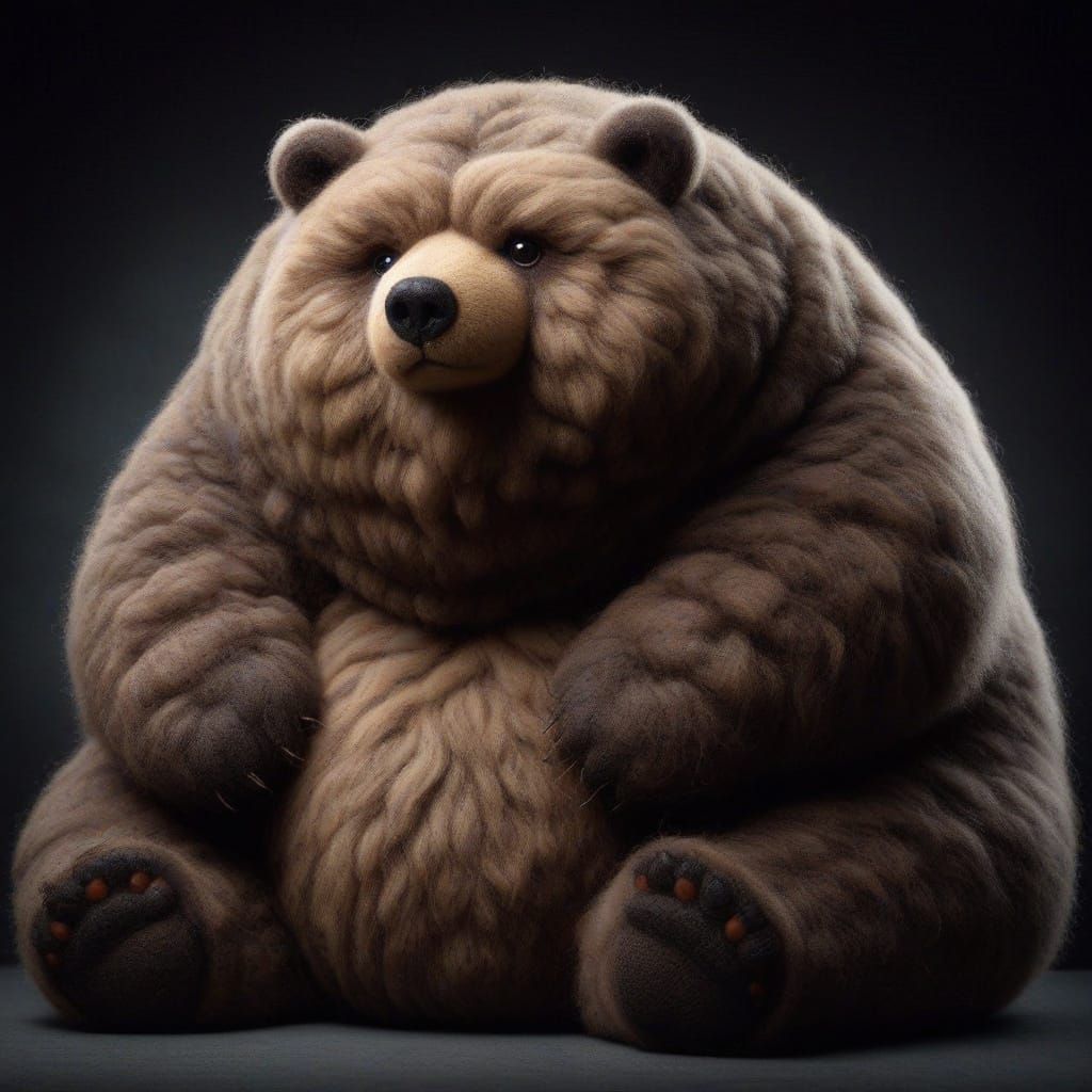 Felted Chibi Kodiak Bear Portrait in Photographic Style