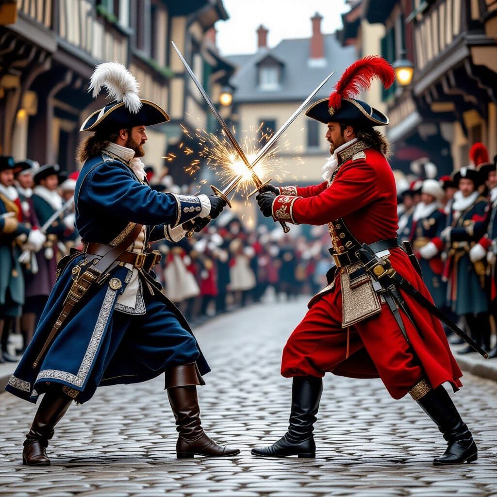 17th Century Duel Between Musketeer and Guardsman