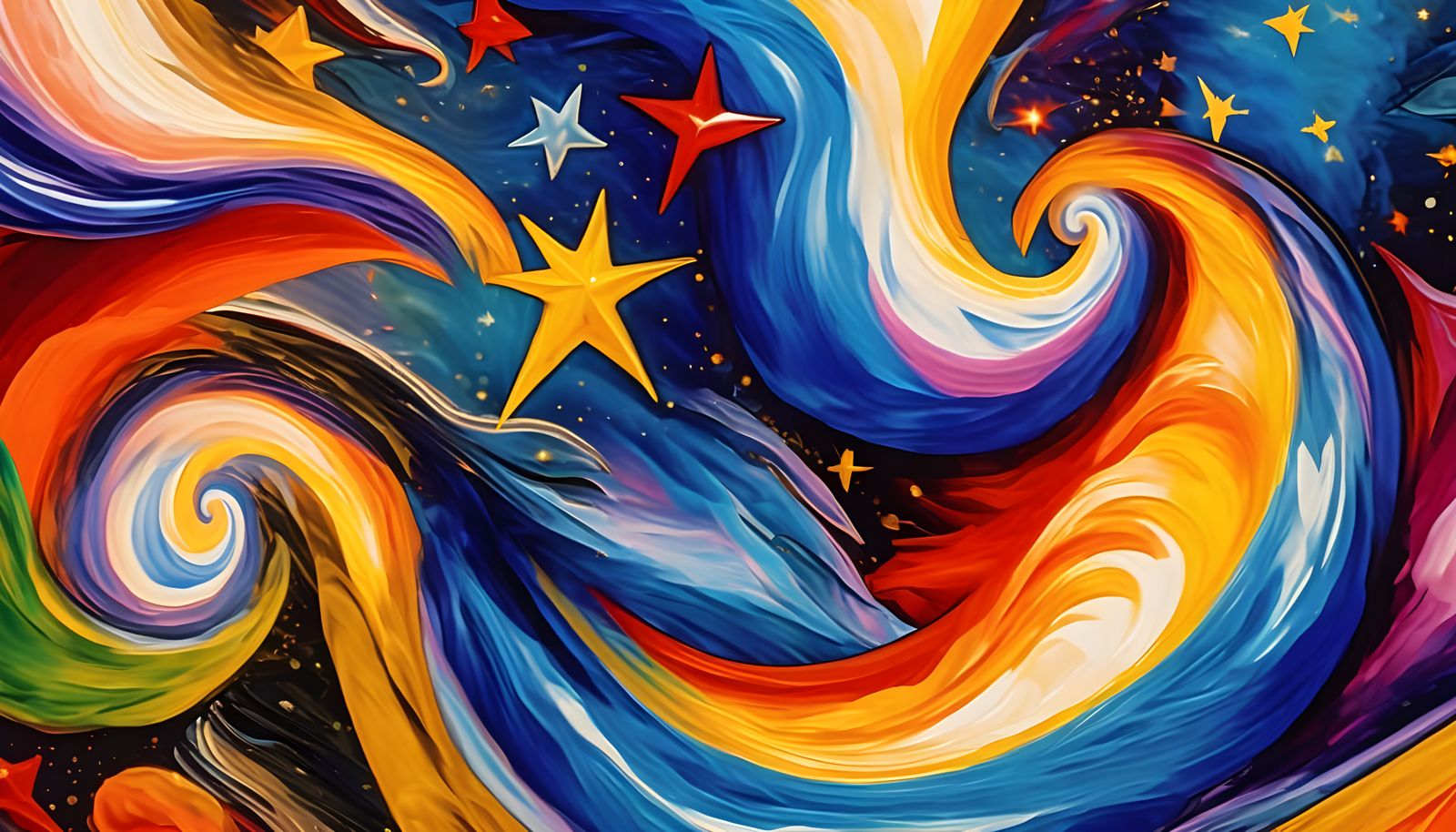 Abstract Expressionist Vortex Maelstroms with Stars in Opale...