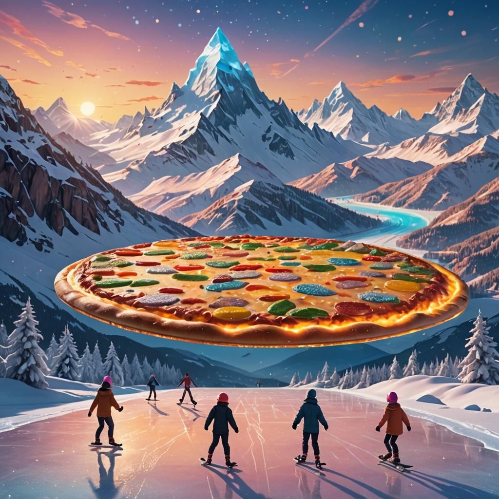 Kids Skating on a Giant Pizza: Pop Surrealism