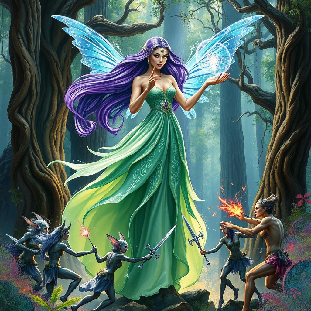 Fierce Fairy Queen Summons Magic in Mystical Forest