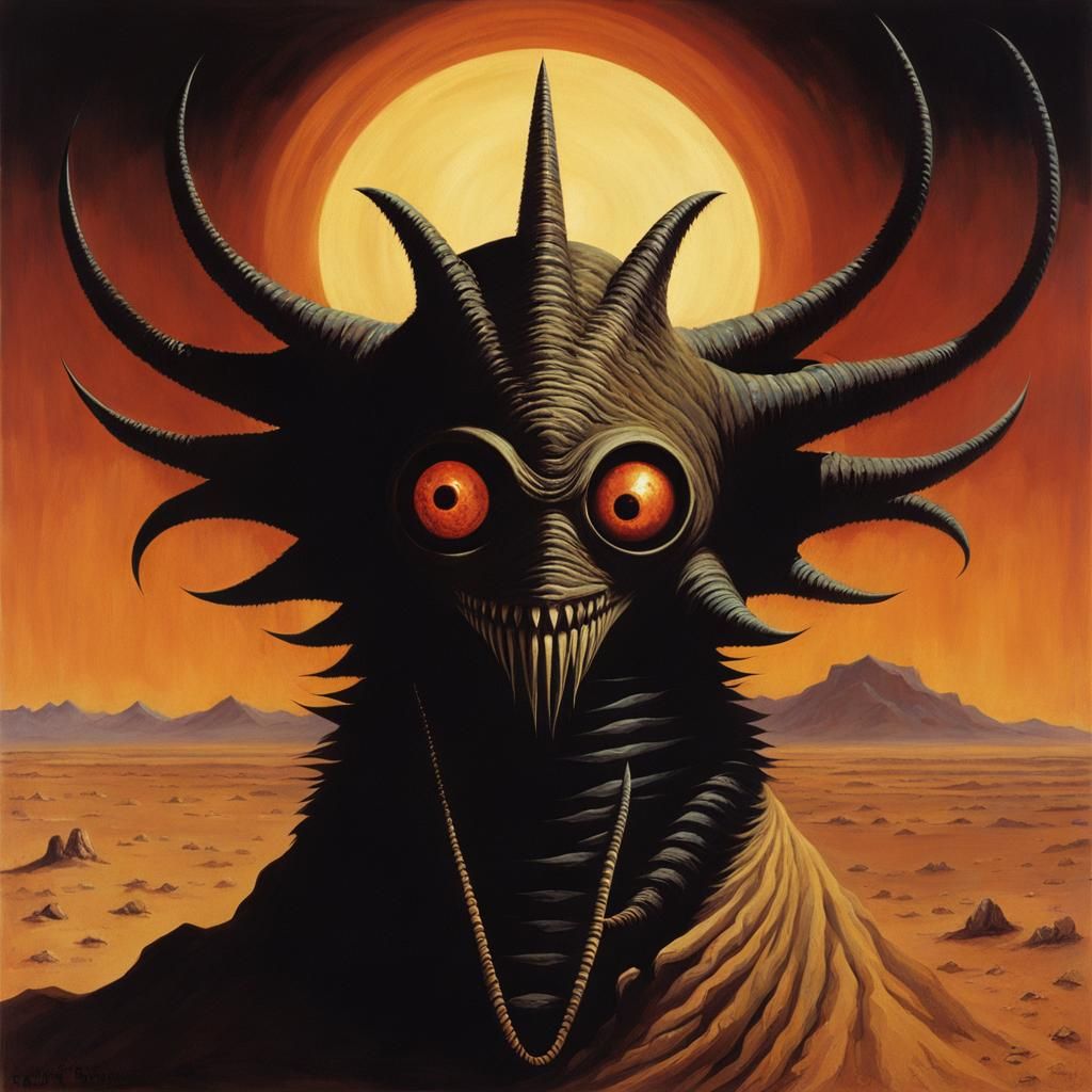 Terrifying Tapeworm Humanoid in Dark Fantasy Style