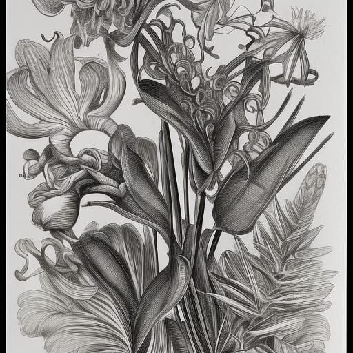 Orchid Flowers in Pen and Ink Style