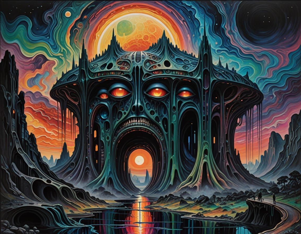 Surreal Cosmic Landscape in Mixed Media Style