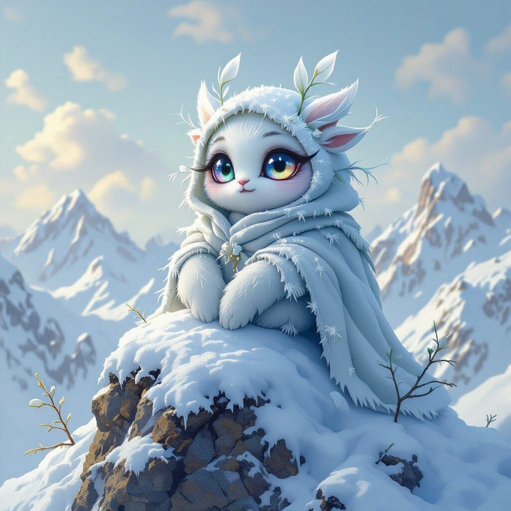 Serene Plant with Eyes on Snowy Peak