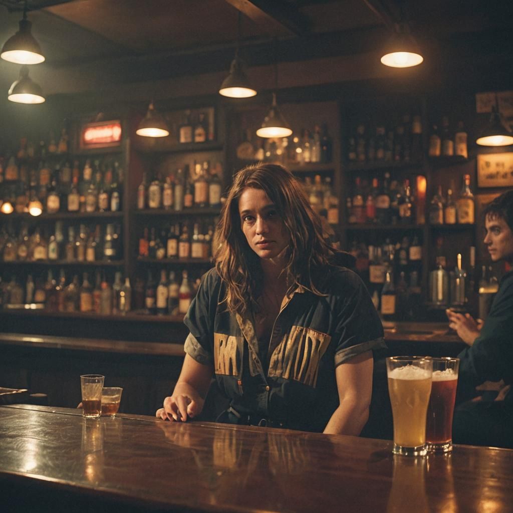 Cinematic Bar Interior with Atmospheric Lighting