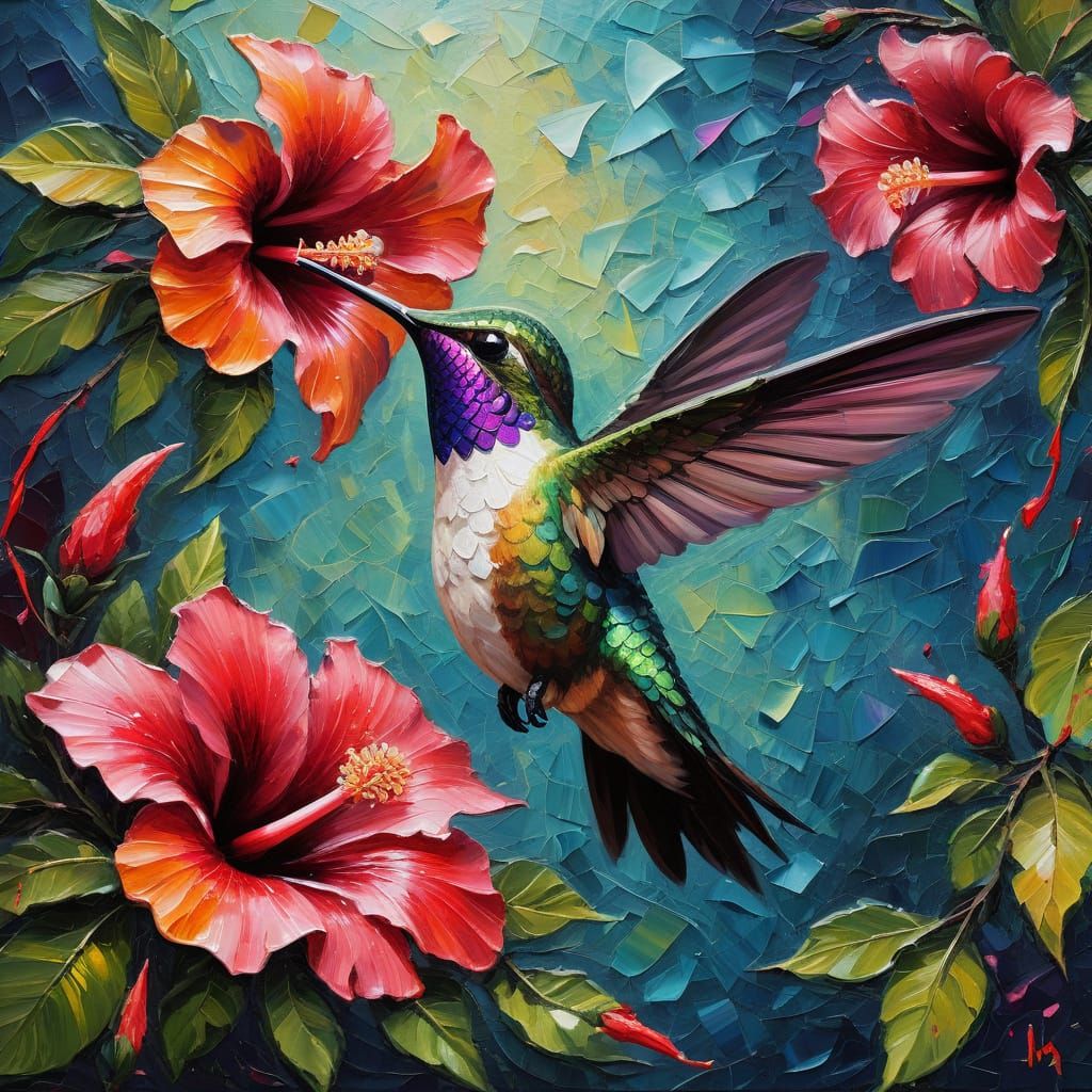 Hummingbird in Flight: Expressionist Impasto Oil Painting