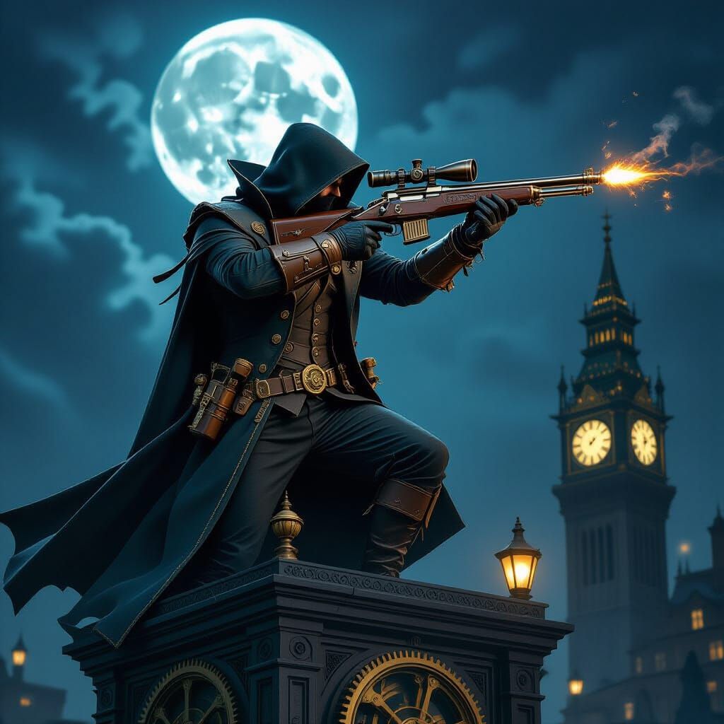 Steampunk Rogue on Gothic Clock Tower
