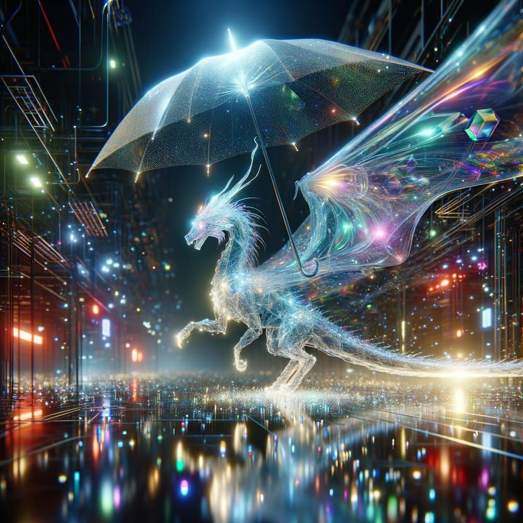 Luminous Holographic Dragon in Neon City