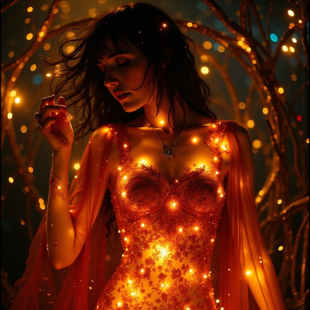 Futuristic Woman Prepares for Date in Glowing Cyberpunk Styl...