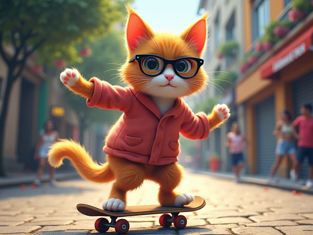Cat Skateboarder in Summer Fantasy Art